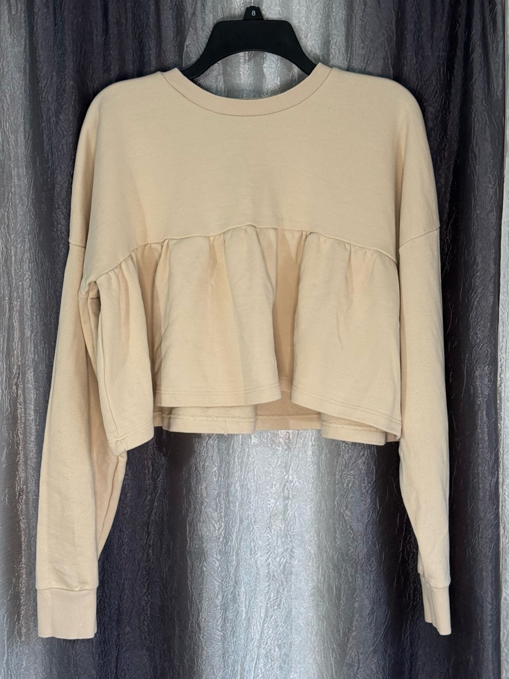 Zara Cream Ruffle-Hem Cropped Sweatshirt - Picture 2 of 3